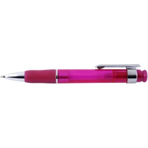 A Chrystalis Pen in a vibrant pink color with a chrome clip and grip.