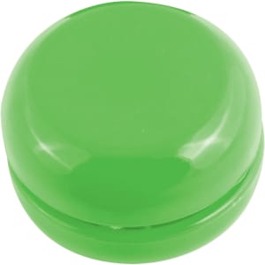 A green yo-yo with a glossy finish, round in shape, prominently displayed.