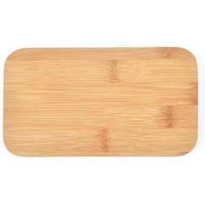 A bamboo lunch box with a smooth, natural finish and rounded corners, featuring a minimalistic design.