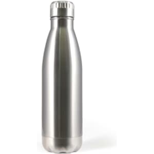 A drink bottle made of stainless steel with a sleek, polished surface and a screw-top lid.