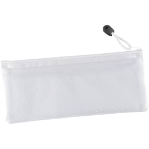 A pencil case featuring a translucent white design with a textured pattern and a zipper closure.