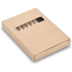 A pencil set in a kraft paper box featuring a cut-out window to display the colored pencils inside.