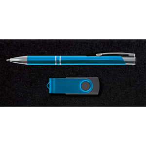 A pen and a USB flash drive are presented in a black gift box, designed as part of the Bellman Gift Set.