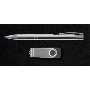 A pen and a USB flash drive are displayed together in a sleek black presentation box, showcasing the Bellman Gift Set.