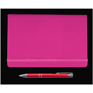 A pink folder and a silver pen are featured in the Harmony Gift Set.