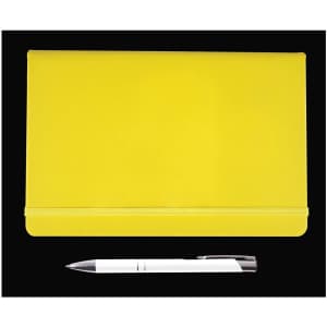 A bright yellow folder and a sleek white pen are featured in the Harmony Gift Set.