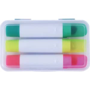 A set of Queen Wax Highlighters in a clear plastic case, featuring four colors: green, yellow, pink, and red.