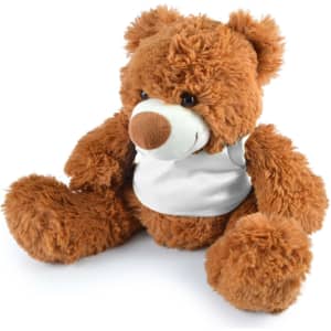 A plush teddy bear named Coco Plush Teddy Bear, featuring soft brown fur and a white jersey.