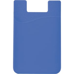 A blue phone wallet with a textured design and a top slot, featuring a smooth finish and rounded edges.