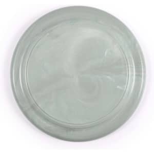 A frisbee featuring a marbled green design, showcasing a smooth finish with subtle swirling patterns.