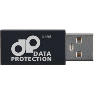A USB data blocker designed for data protection, featuring the label "dp DATA PROTECTION."