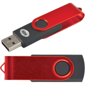 A Swivel USB Flash Drive in a red and black design, featuring a swivel mechanism for easy access to the USB connector.