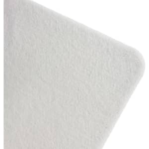A white desk mat with a soft texture and rounded corners for an office or business setting.