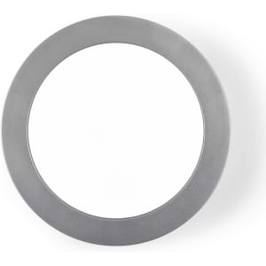 A sleek, circular aluminium wireless charger with a smooth surface, designed for fast charging of compatible devices.