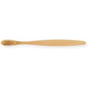 A bamboo toothbrush featuring a sleek design and soft bristles.