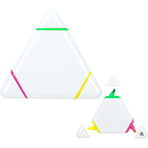 A triangular highlighter set in white with green, yellow, and pink highlighting tips. Includes two smaller triangular pieces.