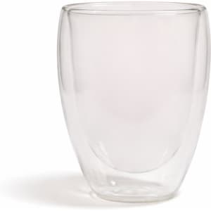 A drink bottle featuring a transparent double wall design, made of glass, ideal for reusable coffee cups.
