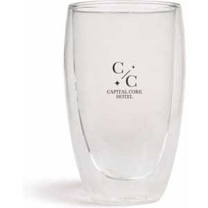 A drink bottle with a clear double wall design, featuring a logo. Ideal for beverages.