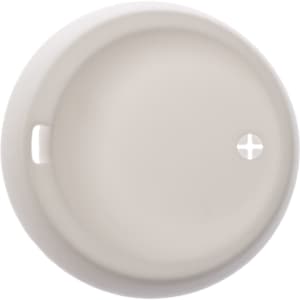 A coffee cup lid in white with a small hole and a cross design. Features a smooth surface and a minimalistic look.