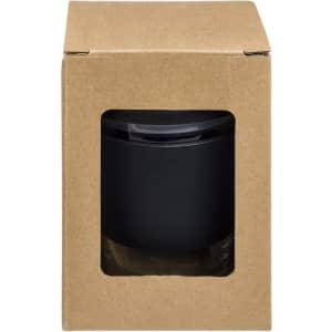 A Vienna Coffee Cup with a snap lid, presented in a cardboard box featuring a transparent window for visibility.
