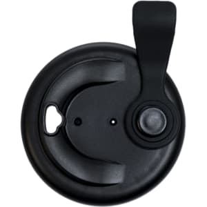 A black snap lid for a reusable coffee cup, featuring a secure closure and a handle for easy handling.