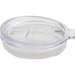 A clear lid for a reusable coffee cup, featuring a sliding opening and a secure fit, designed for easy sipping.