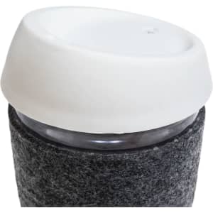 A Vienna coffee cup featuring a silicone lid and an RPET band for added grip, designed for reusable use.
