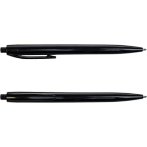 A black Javelin pen with a sleek design, featuring a clip and a pointed tip for writing.