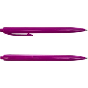 A purple plastic pen with a clip, featuring a rounded design. It has a sleek finish and a visible logo.