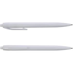 A plastic pen in a light blue color, featuring a clip and a smooth barrel design. The pen is shown from two angles.