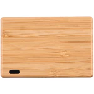 A bamboo power bank with a rectangular design and a single charging port.