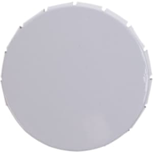 A round, white mint tin with a distinctively shaped lid. The surface is smooth and glossy, suitable for packaging mints.