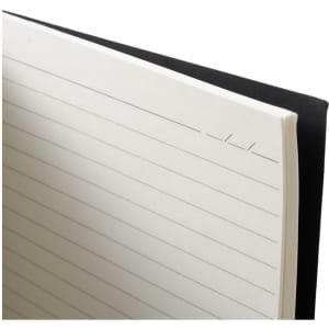 A close-up view of the Andean Notebook, featuring lined pages and a sleek black cover.