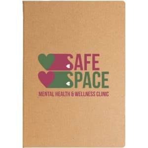 A planner with a kraft cover featuring the logo for "Safe Space Mental Health & Wellness Clinic" in colorful lettering.