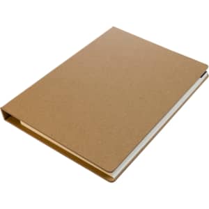 A brown kraft cover notebook with a spine slot for holding notes, designed as a Daily Note Planner.
