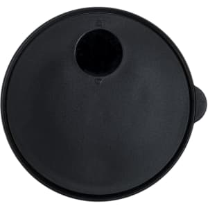 A coffee cup lid in black, featuring a small opening for sipping and a secure fit for the cup.