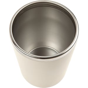 A double wall coffee cup in stainless steel featuring a sleek, cylindrical design and a smooth interior.