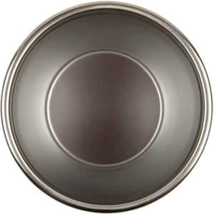 A coffee cup with a double wall design, featuring a metallic grey finish and a circular base.