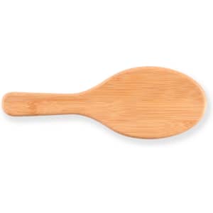 A bamboo hair brush with a smooth, rounded design suitable for health and personal grooming.