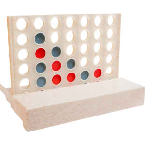 A two-color board game in cream, featuring red and gray pieces arranged in a grid format. It has a built-in stand.