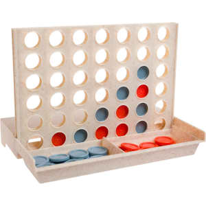A wheat straw Connect Four game featuring a beige board with red and blue discs in play. Includes a storage tray.