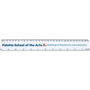 A 30cm ruler featuring a white background with black measurement lines and a branding logo.