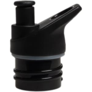 A drink bottle lid in black, featuring a spout and an internal rubber seal for a secure fit.
