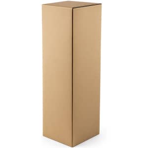 A tall, brown, rectangular cardboard box with no visible markings or branding.