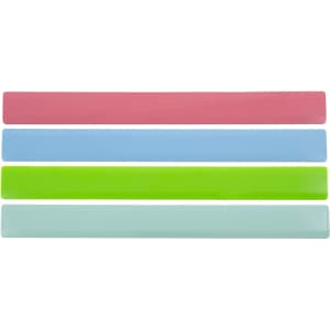 A set of four recycled plastic rulers, each measuring 30cm and available in pink, light blue, green, and teal colors.