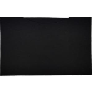 A black microfibre lens cloth with a sleek design, suitable for cleaning lenses and screens, featuring a logo.