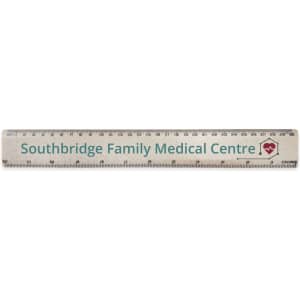 A 30cm wheatstraw ruler featuring a logo and measurements in a light beige colour.