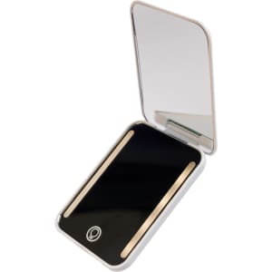 A LED Compact Mirror with a sleek design, featuring a foldable structure and illuminated mirror surface.