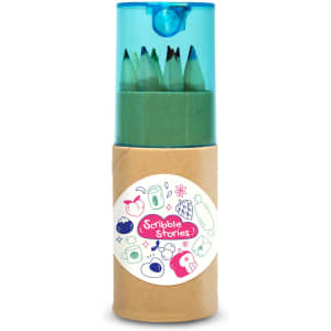 A tube containing Rembrandt colored pencils, featuring a clear blue top and a cardboard base with a decorative label.