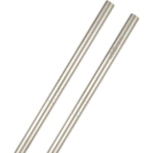 A set of stainless steel straws in silver, featuring a smooth finish and a slight texture. Includes a branding logo.